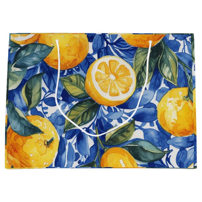 Sacola Para Presentes Grande Bold Blue Italiano Positano Lemon (Frente)