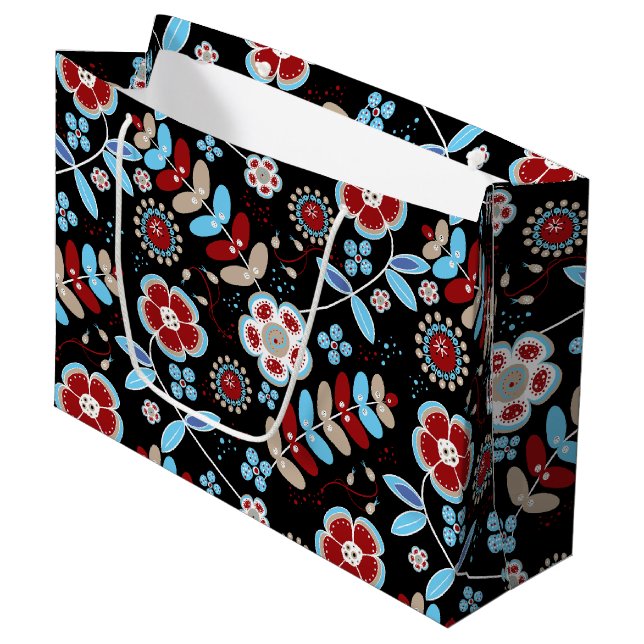 Sacola Para Presentes Grande Bold Folk Floral Pattern (Frente inclinada)