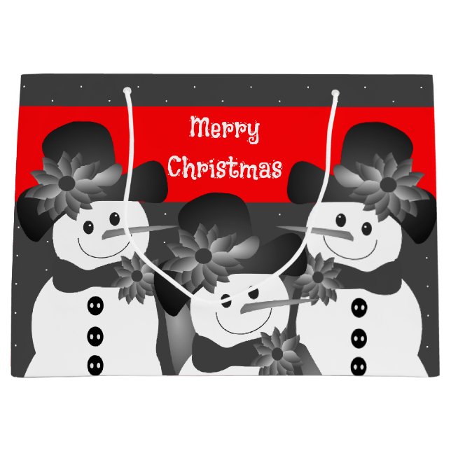 Sacola Para Presentes Grande Bolinhas Branca Snowman Feliz Natal (Frente)