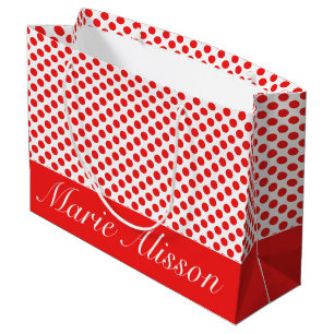 Sacola Para Presentes Grande bolinhas brancas vermelhas monograma personaliza