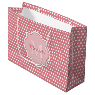 Sacola Para Presentes Grande Bolinhas rosa-branca com monograma e nome