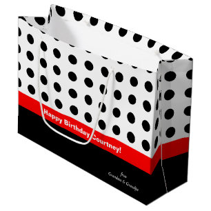 Sacola Para Presentes Grande bolinhas Vermelho e Preto