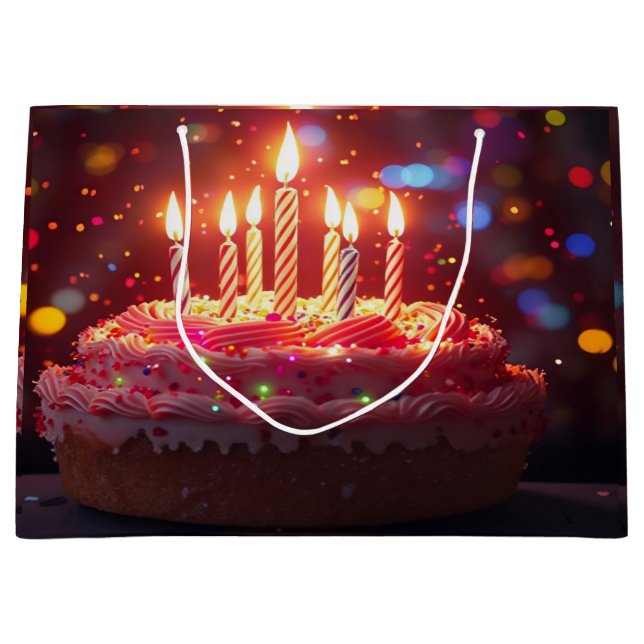 SACOLA PARA PRESENTES GRANDE BOLO DE ANIVERSÁRIO (Frente)