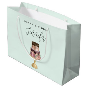 Sacola Para Presentes Grande Bolo de Aniversário de Festa Glam Glamurosa e Bril