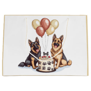 Sacola Para Presentes Grande Bolo de Aniversário do German shepherd