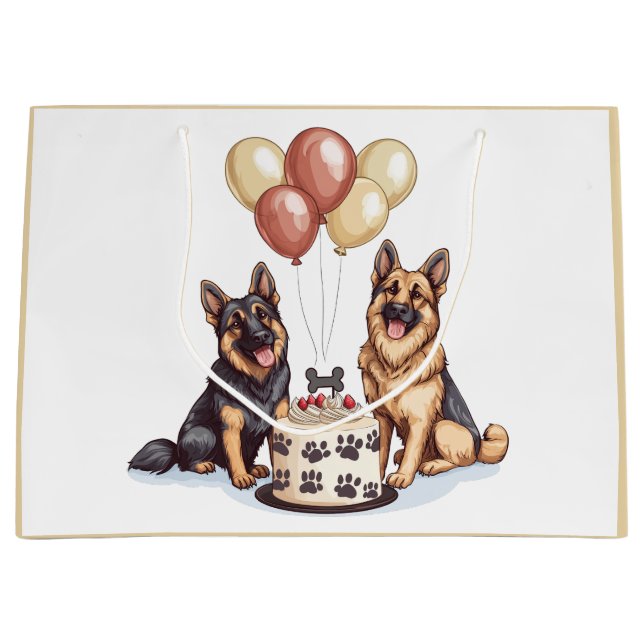 Sacola Para Presentes Grande Bolo de Aniversário do German shepherd (Frente)