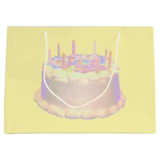 Sacola Para Presentes Grande Bolo de Aniversário Fundo Amarelo
