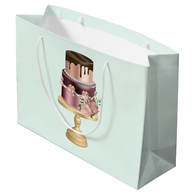Sacola Para Presentes Grande Bolo de Festa Brilhante e Luxuoso (Verso inclinado)