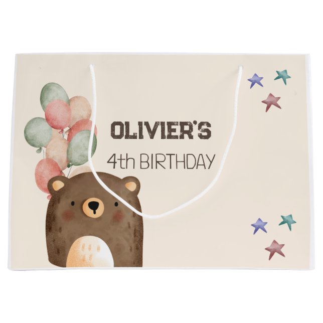 Sacola Para Presentes Grande bolsa de presente de aniversário de ursinho (Frente)