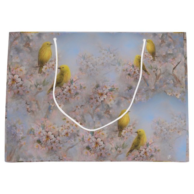 Sacola Para Presentes Grande Bolsa de Presente de Aves Amarelas (Frente)