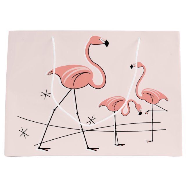 Sacola Para Presentes Grande Bolsa de presente Flamingos Rosa Trio 2 Grande (Frente)