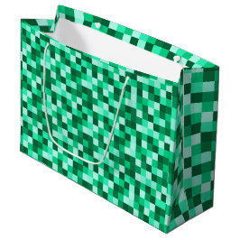 Sacola Para Presentes Grande Bolsa de Presente Pixels Quadrados Verdes, Pixelad