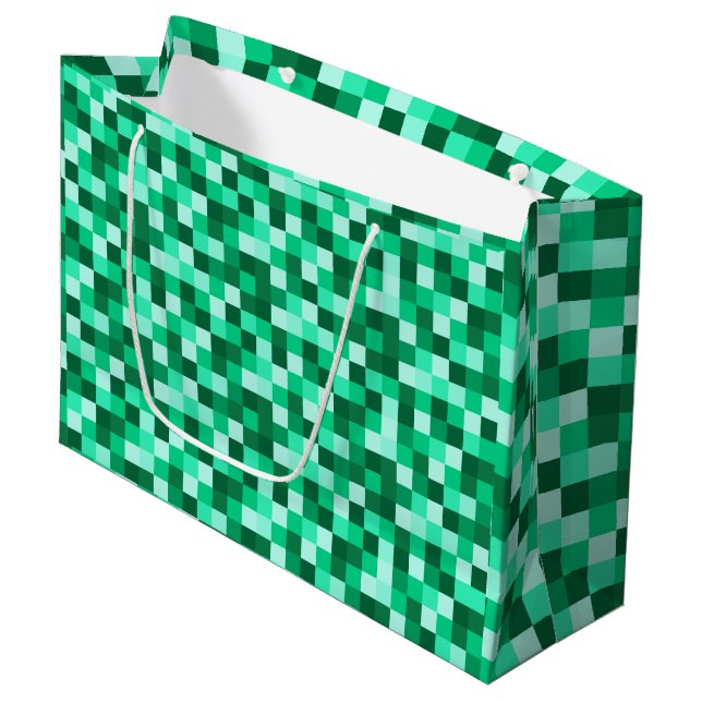 Sacola Para Presentes Grande Bolsa de Presente Pixels Quadrados Verdes, Pixelad (Frente inclinada)