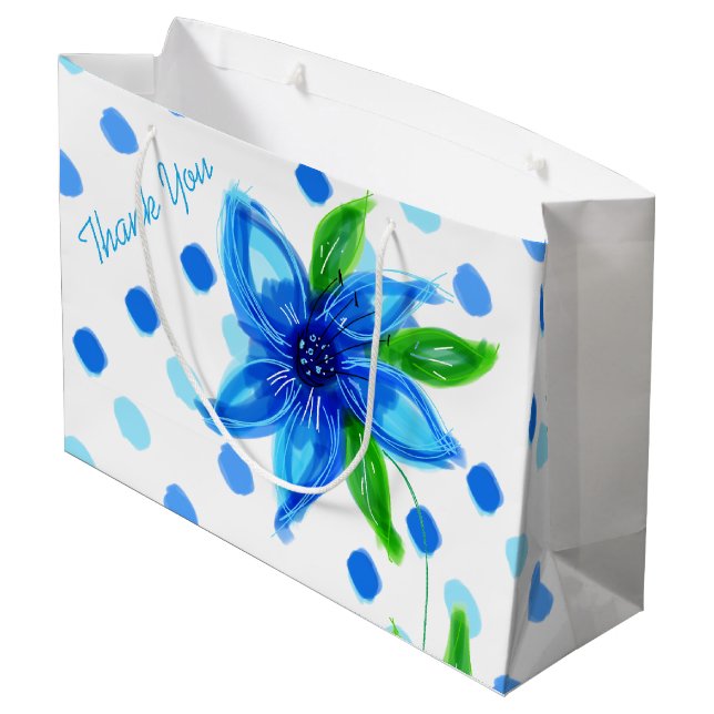 Sacola Para Presentes Grande Bolsa de Presente Polka-Dot Azul (Verso inclinado)