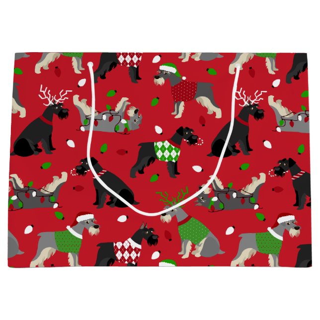 Sacola Para Presentes Grande Bolsa de Presentes de Natal Schnauzer Grande (Frente)