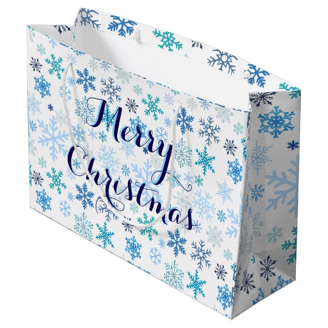 Sacola Para Presentes Grande Bolsa de Regalo Copos de Nieve (Verso inclinado)