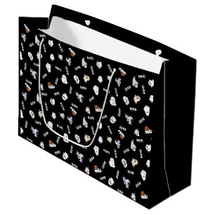 Sacola Para Presentes Grande Bolsa Preta e Branca com Fantasmas e Boo