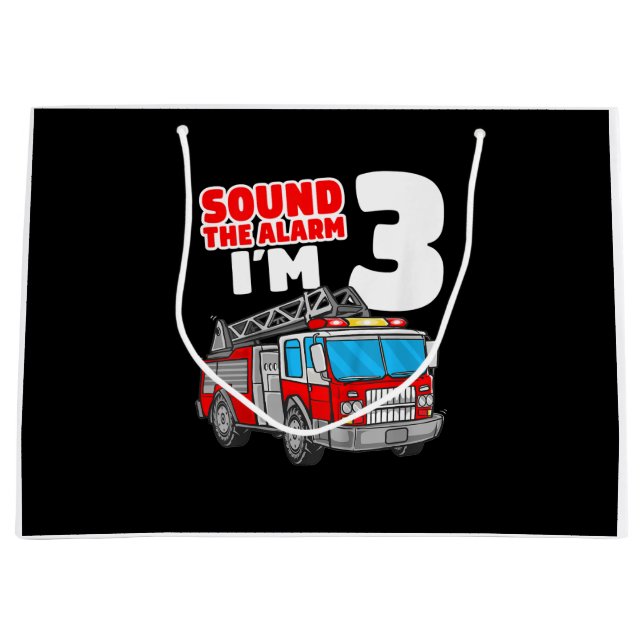 Sacola Para Presentes Grande Bombeiro aniversário de 3 anos (Frente)