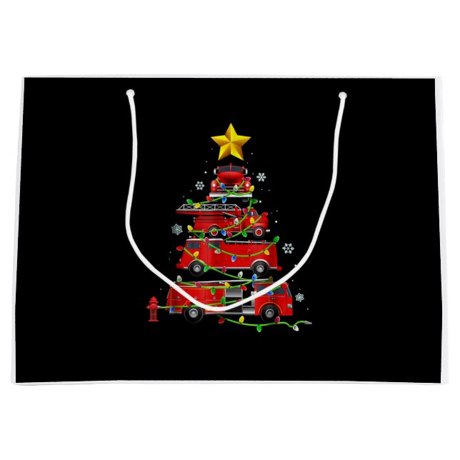 Sacola Para Presentes Grande Bombeiro Caminhão Árvores de Natal Mulheres (Frente)