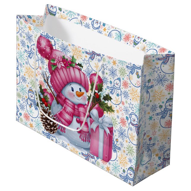 Sacola Para Presentes Grande Boneco de Neve de Natal  (Frente inclinada)