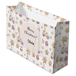 Sacola Para Presentes Grande Bonita Aquarela Inverno Brilhante Cookies Snowman