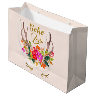 Sacola Para Presentes Grande Bonita floricultura Boho Love Reindeer Antlers Las