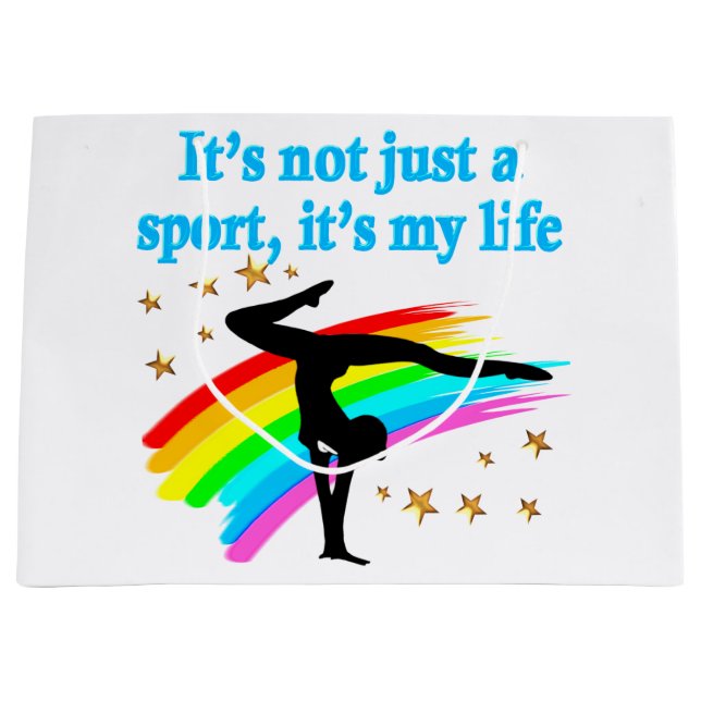 SACOLA PARA PRESENTES GRANDE BONITA GINÁSTICA AZUL É MINHA DESIGN DE VIDA (Frente)