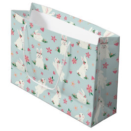 Sacola Para Presentes Grande Bonita Menina de Páscoa Coelhinha Moderna, Rosa