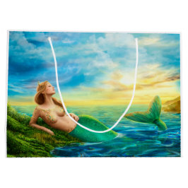 Sacola Para Presentes Grande Bonita princesa - sereia fantástica no pôr do sol