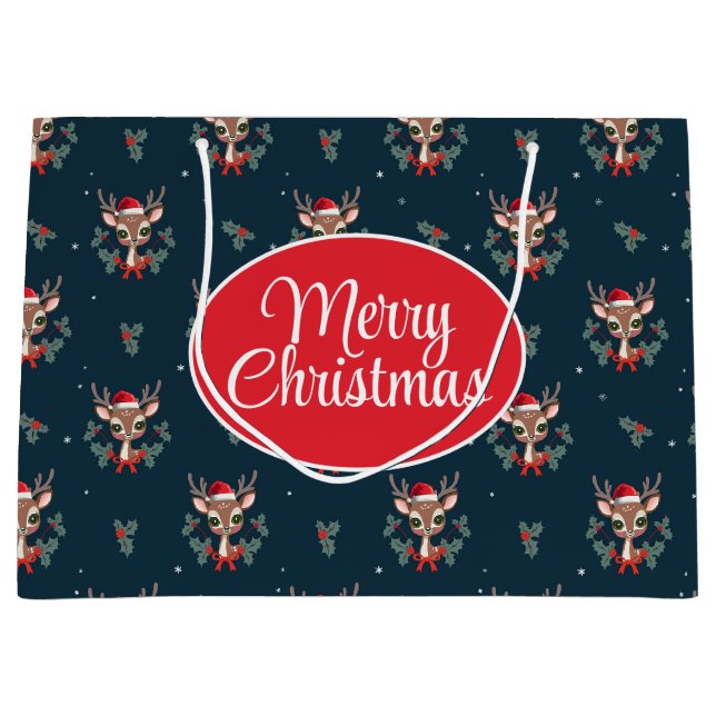 Sacola Para Presentes Grande Bonita Reindeer de Natal (Frente)