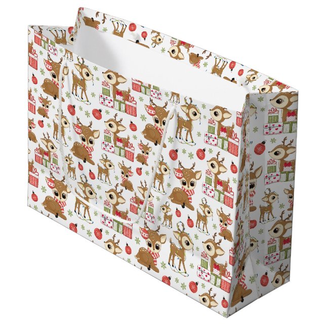 Sacola Para Presentes Grande Bonita Reindeer Ornament De Natal Floco De Neve (Frente inclinada)