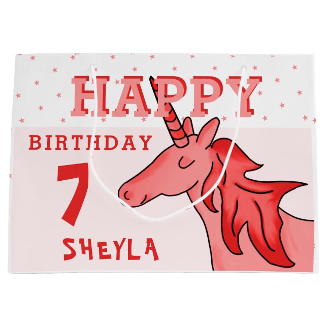 Sacola Para Presentes Grande Bonita Unicórnio Estende Feliz Aniversário da Meni (Frente)