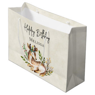 Sacola Para Presentes Grande Bonito Aquarela Deer Ling Down Boho Birthday