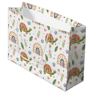 Sacola Para Presentes Grande Bonito Aquarela Tartaruga e Padrão Arco-Íris