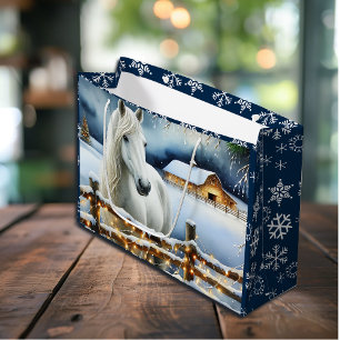 Sacola Para Presentes Grande Bonito Cavalo Branco Fazenda Festiva Natal