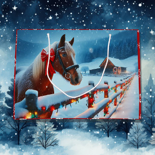 Sacola Para Presentes Grande Bonito Cavalo Marrom com Natal Arco Personalizado