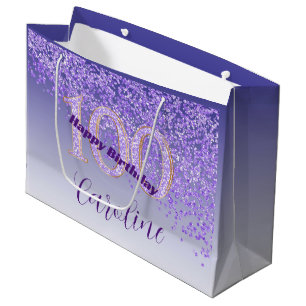 Sacola Para Presentes Grande Bonito Falling Purple Glitter 100th Birthday