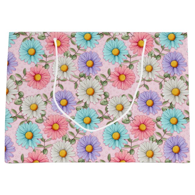 Sacola Para Presentes Grande Bonito margaridas coloridas (Frente)