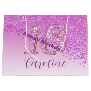 Sacola Para Presentes Grande Bonito queda de brilho rosa 18º aniversário