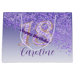 Sacola Para Presentes Grande Bonito queda de brilho roxo 18º aniversário