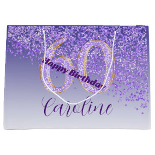 Sacola Para Presentes Grande Bonito queda de brilho roxo 60º aniversário