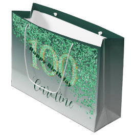 Sacola Para Presentes Grande Bonito queda de brilho verde 100º aniversário