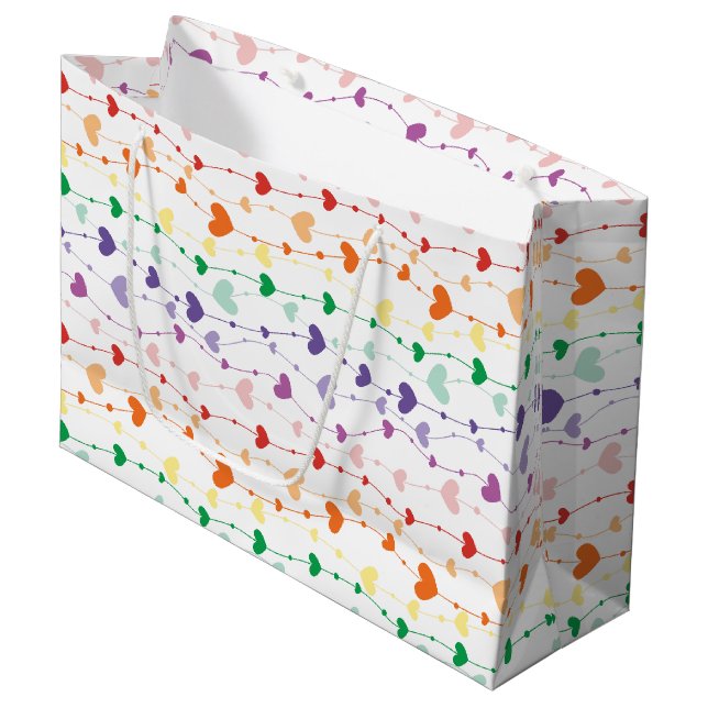 Sacola Para Presentes Grande Bonito Rainbow Hearts Pattern Kids (Frente inclinada)