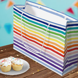 Sacola Para Presentes Grande Bonito Rainbow Stripe Patterno Aniversário