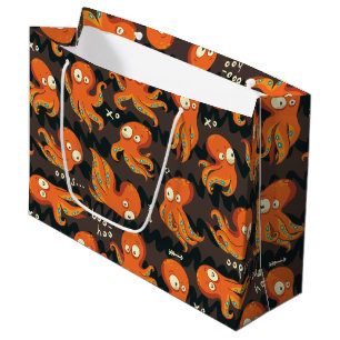 Sacola Para Presentes Grande Boo Octopus Orange & Black Kids Clothing & Décor