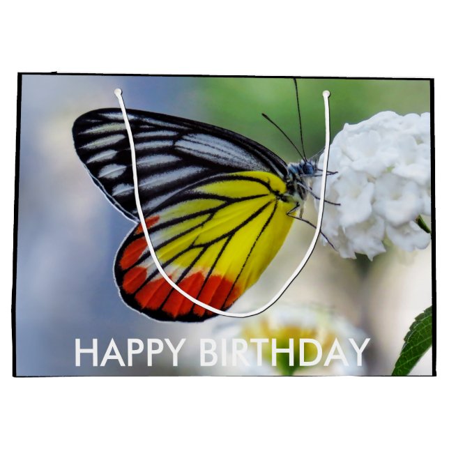 Sacola Para Presentes Grande Borboleta amarela vermelha (Verso)