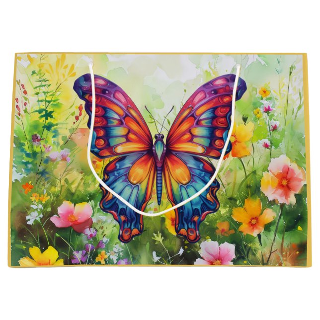 Sacola Para Presentes Grande Borboleta Azul Laranja Asas (Frente)