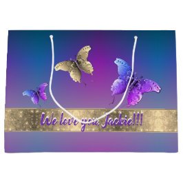 Sacola Para Presentes Grande Borboleta Romântica Azul