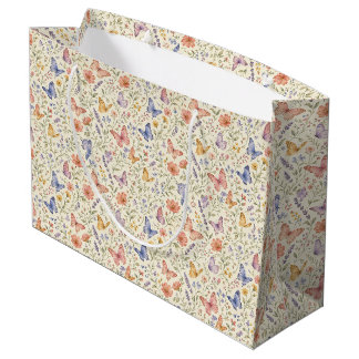 Sacola Para Presentes Grande Borboletas Aquarela Florais Chá de Bebê Noiva