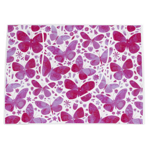 Sacola Para Presentes Grande Borboletas Aquarela Rosa